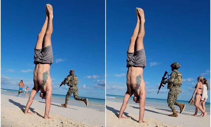 VIDEO “Playa, yoga y ejercicios militares”: Ironizan sobre persecución a hombre en plena playa de Tulum