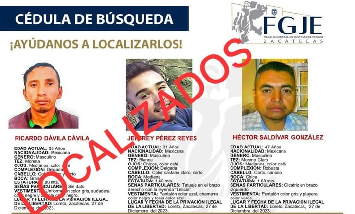 Liberan a 5 personas en Loreto, Zacatecas