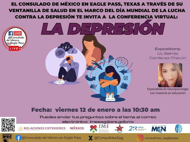 Consulado de México en EP impartirá conferencia de depresión