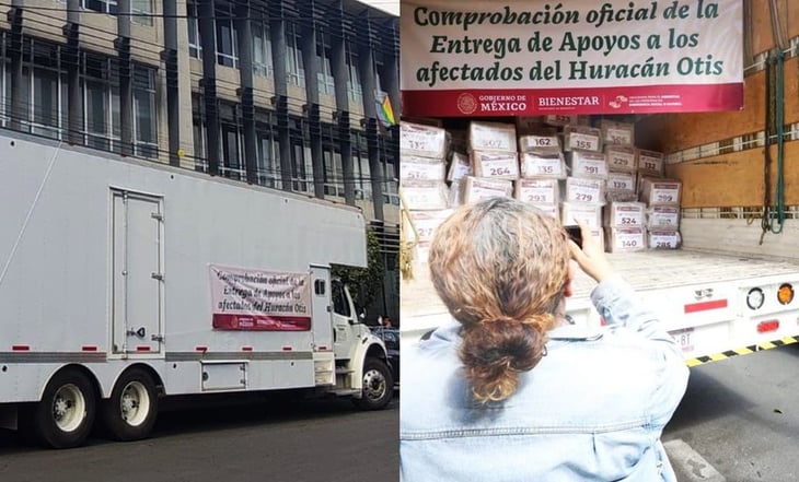 Ariadna Montiel presenta camiones con documentos de apoyos a afectados por huracán Otis en Guerrero