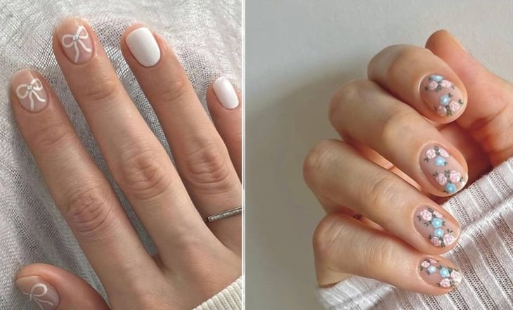 Ideas de manicura coquette para uñas cortas