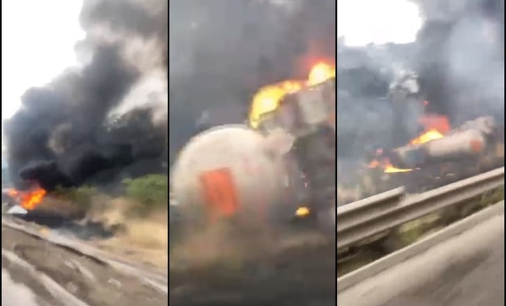 Vuelca y se incendia pipa con combustible en la Autopista Siglo 21 en Michoacán