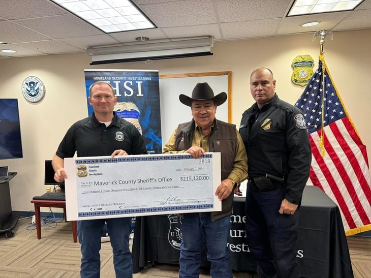 Sheriff recibe 215 mil dólares por parte del HSL recursos por confiscaciones