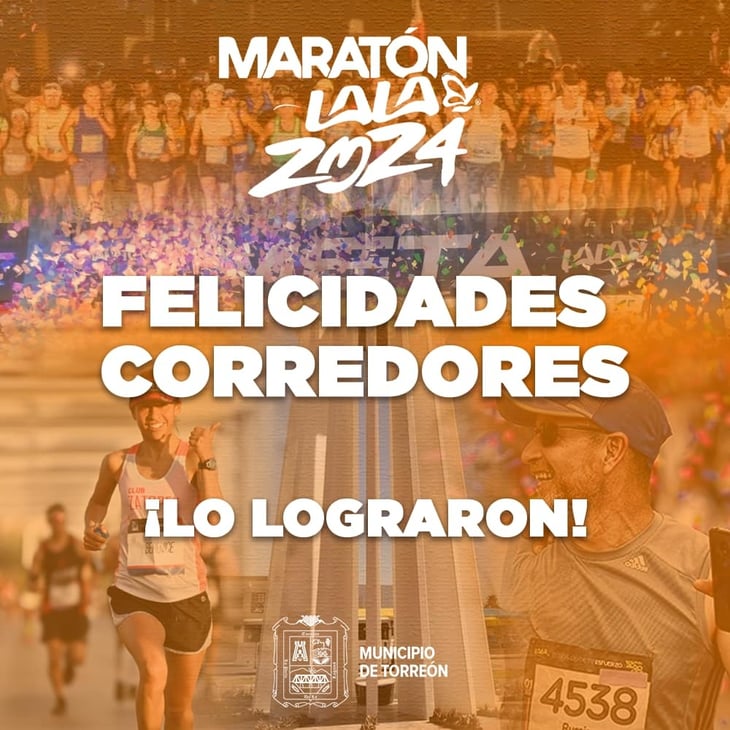 El alcalde de Torreón da la bienvenida a los ganadores del Maratón Lala 2024 en la línea de meta