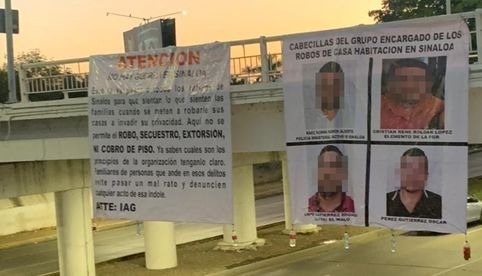 Aparecen mantas firmadas por 'IAG' en diversos puntos de Culiacán