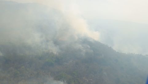 Brigadistas combaten dos incendios forestales en el cerro Mactumactzá en Chiapas