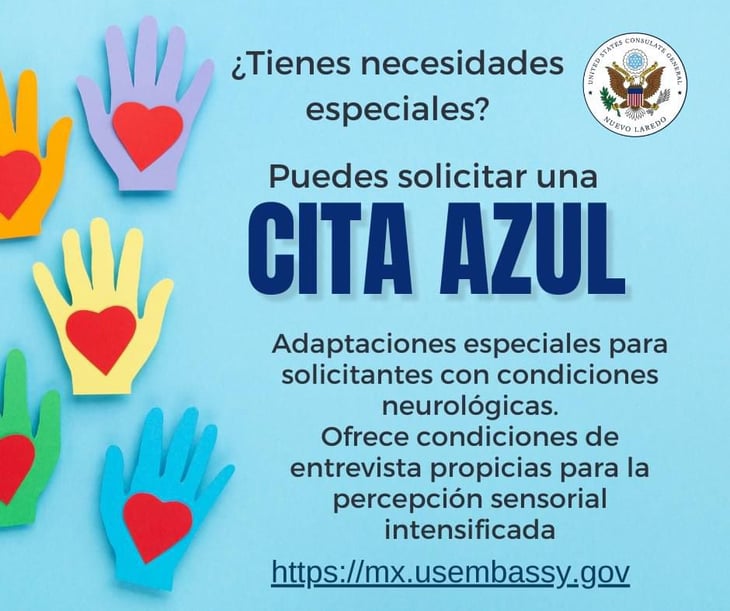 Consulado de Estados Unidos en Nuevo Laredo ofrece 'Cita Azul'