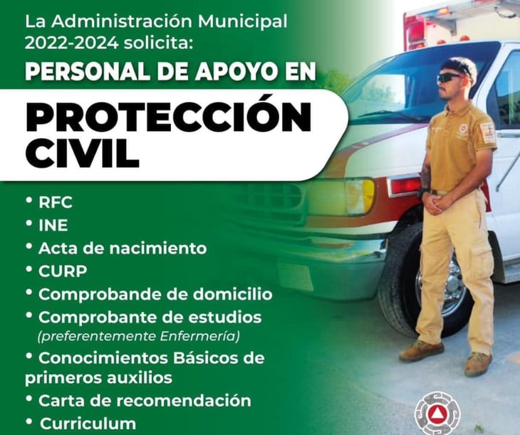 Protección Civil del municipio de Jiménez te invita a unirte a su equipo