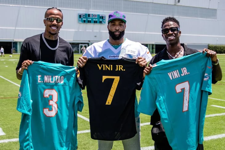 Visitan Vinicius Jr y Éder Militao a los Miami Dolphins antes de sumarse a la “Canarinha”
