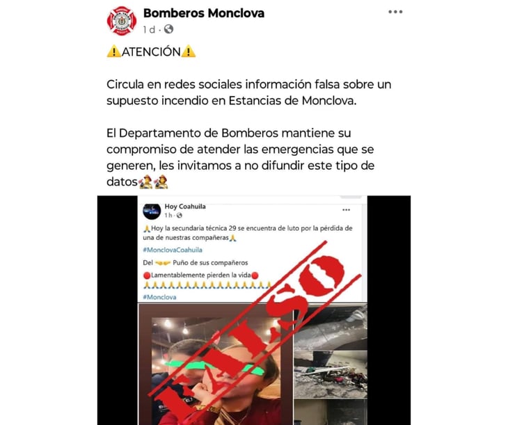 Alerta por reportes falsos en redes sociales en Monclova