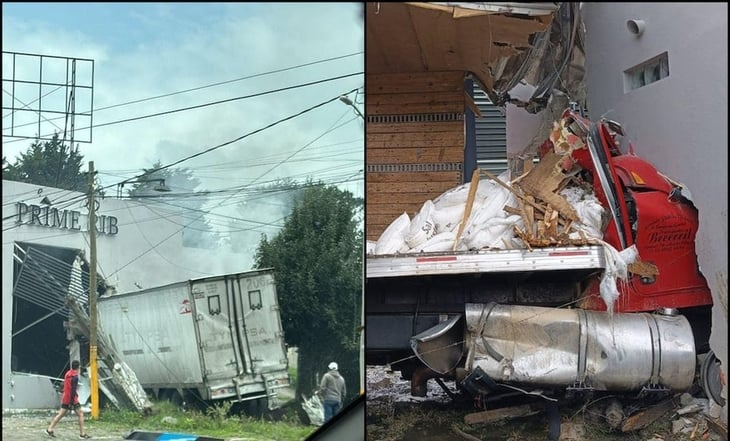 Camión se queda sin frenos y se impacta contra un restaurante entre la México-Toluca