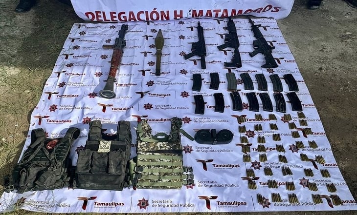 Aseguran armas, equipo táctico y un vehículo robado en Tamaulipas