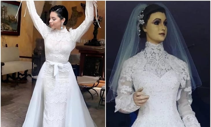 Comparan vestido de novia de Ángela Aguilar con el de 'La Pascualita', famoso maniquí