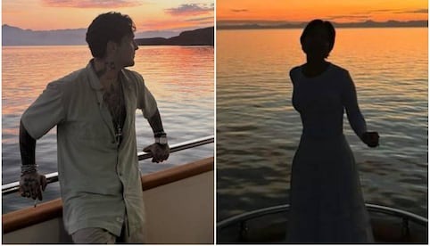 Christian Nodal y Ángela Aguilar presumen beso frente al mar