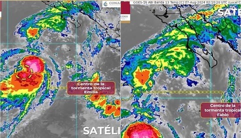 Tormentas Fabio y Emilia podrían causar lluvias y oleaje en Baja California Sur