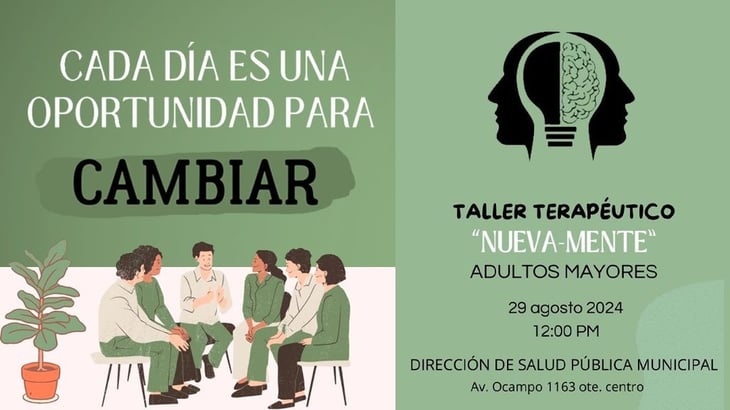 Dirección de salud pública de Torreón anuncia taller terapéutico ‘nueva-mente’