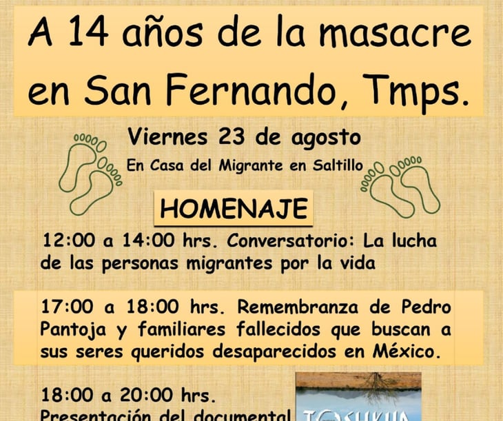 Saltillo recordará los 14 años de la masacre de san fernando en la casa del migrante