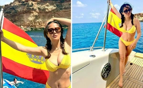 Salma Hayek luce hermoso bikini amarillo en Ibiza