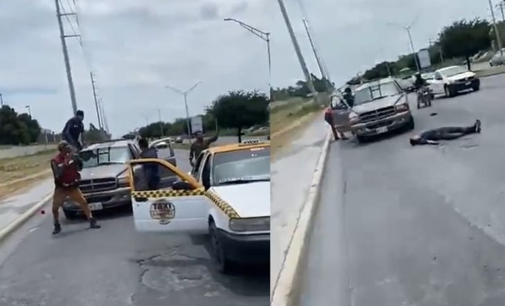 VIDEO: Pelea entre conductor y taxista termina en machetazos en Nuevo León