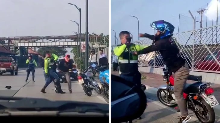 Tránsitos se agarran a golpes con motociclistas en plena vía