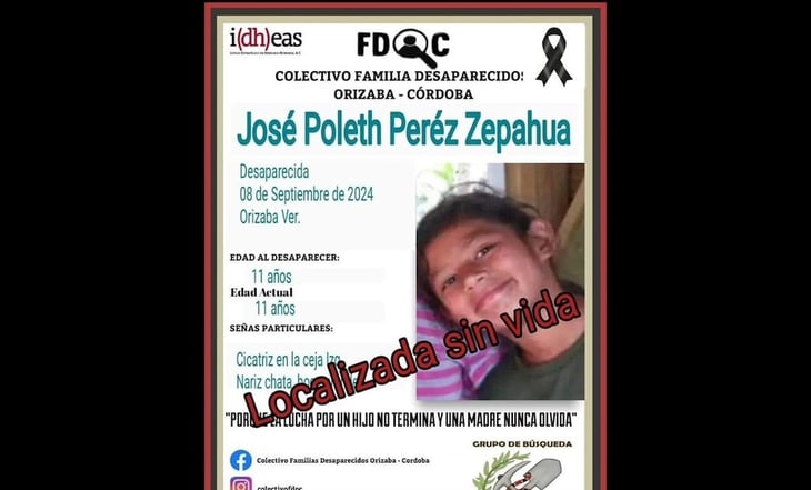 Localizan sin vida a la niña Poleth, reportada como desaparecida en Veracruz