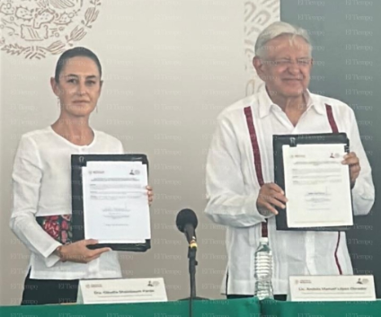 AMLO y Claudia Sheinbaum firman convenio para continuar el rescate en Pasta de Conchos y El Pinabete