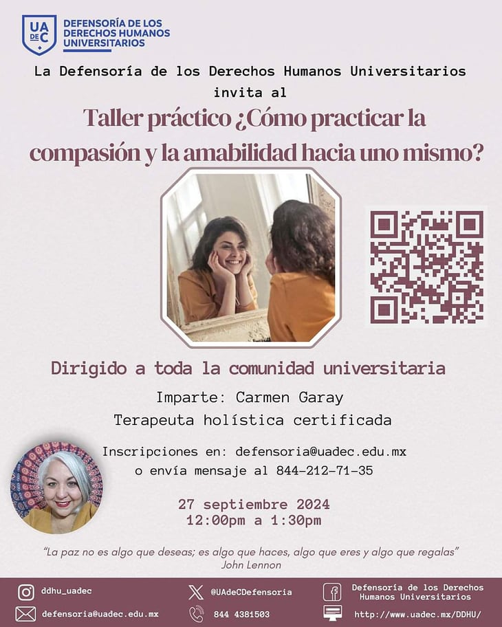 Ofrecerá UAdeC taller sobre Compasión y Amabilidad