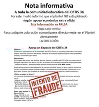 CBTis 34 desmiente solicitud de apoyos económicos no oficiales