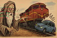 Caricatura editorial - Cruce peligroso: el tiempo no espera al tren