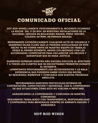 Hot Rod Wings confirma despido de mesero tras agresión a cliente