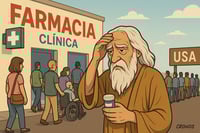 Caricatura editorial - Cruzar la frontera para curarse