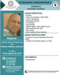 Reactivan búsqueda de Roberto Guzmán, desaparecido desde agosto en Piedras Negras