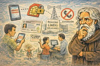 Caricatura editorial - Celular con nombre y CURP