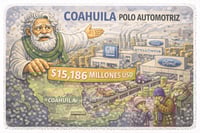 Caricatura editorial - Coahuila, gigante automotriz... con empleos en pausa