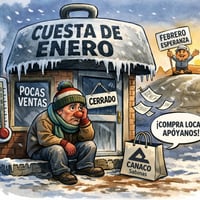 Caricatura editorial - Cuesta de enero frena actividad comercial en Sabinas