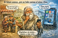 Caricatura editorial - Brecha digital en la caja registradora