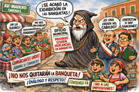 Caricatura editorial - Comerciantes de Sabinas desafían prohibición en banquetas