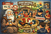 Caricatura editorial - Controversia en Sabinas Riesgos Legales y Sociales del Derby Nacional de Gallos