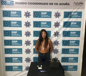 Claudia Lorena fue turnada al Ministerio Público.   El Mando Coordinado de Seguridad de Acuña detuvo a Claudia Lorena NN, de 23 años, en el cruce de las calles