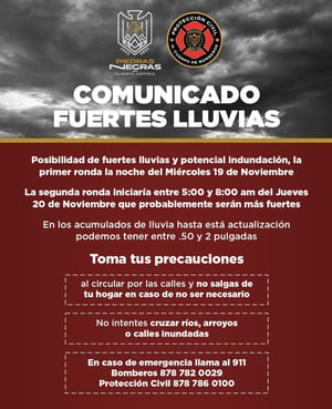   Autoridades de emergencia alertaron a la población de Piedras Negras y zonas aledañas ante la posibilidad de fuertes lluvias que podrían generar inundaciones