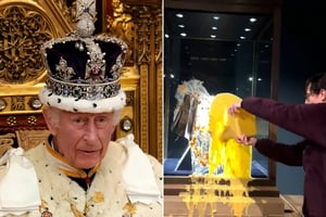Cuatro manifestantes fueron detenidos en la Torre de Londres tras arrojar comida a la vitrina que resguarda la Corona Imperial, provocando el cierre temporal