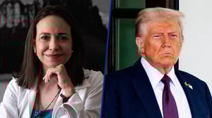 La líder opositora venezolana María Corina Machado se reunió hoy con el presidente Donald Trump en la Casa Blanca para impulsar una línea directa