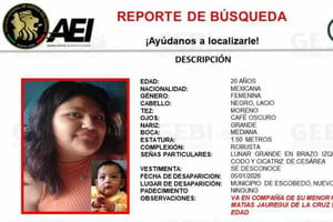 La Fiscalía de Nuevo León activó una ficha de búsqueda para localizar a una joven de 20 años y a su bebé desaparecidos en Escobedo.  La Fiscalía General