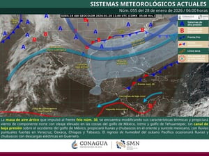 El SMN prevé frío extremo, lluvias fuertes y vientos intensos en México, con heladas, riesgo de inundaciones y posible caída de nieve en zonas montañosas.