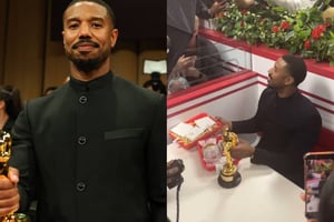 El actor Michael B. Jordan sorprendió al celebrar su triunfo en los Premios Oscar con una sencilla cena en un restaurante de comida rápida junto a sus fans.