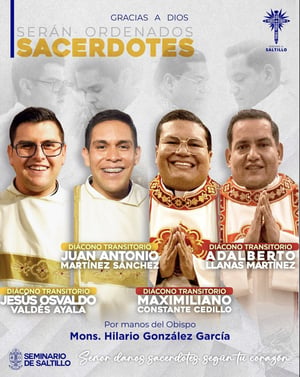 Saltillo, Coahuila, 1 de abril de 2026- La Diócesis de Saltillo confirmó la próxima ordenación sacerdotal de cuatro diáconos transitorios, quienes concluyeron