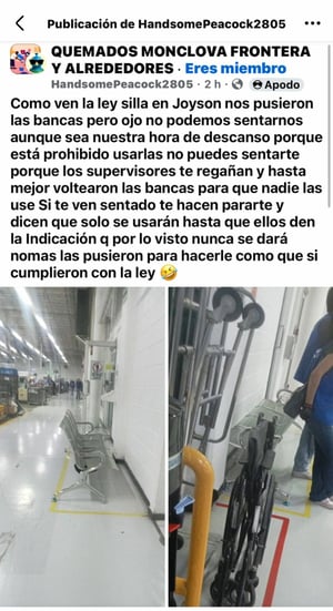 Trabajadores denuncian que empresa impide usar bancas pese a ley laboral vigente en México.  De manera anónima, trabajadores de Joyson Safety Systems (JSS)