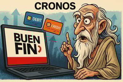 Caricatura editorial - Cronos se digitaliza en el Buen Fin