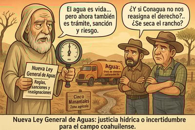 Caricatura editorial - ley de aguas, deja incógnitas y miedos