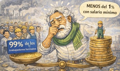 Caricatura editorial - Cronos y la balanza laboral de Coahuila